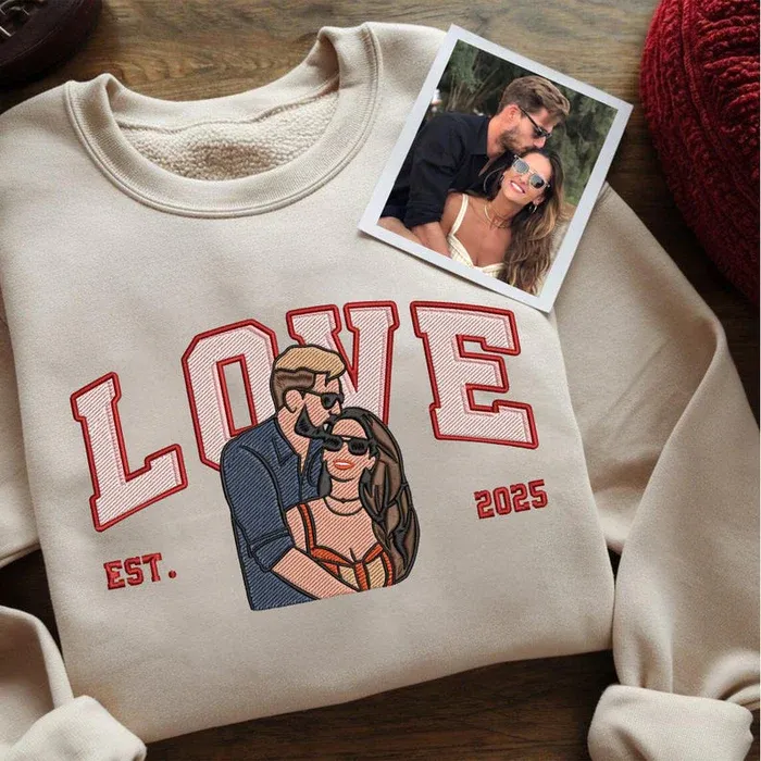 Personalized Embroidered Photo Couple Boyfriend and Girlfriend Matching Sweatshirts