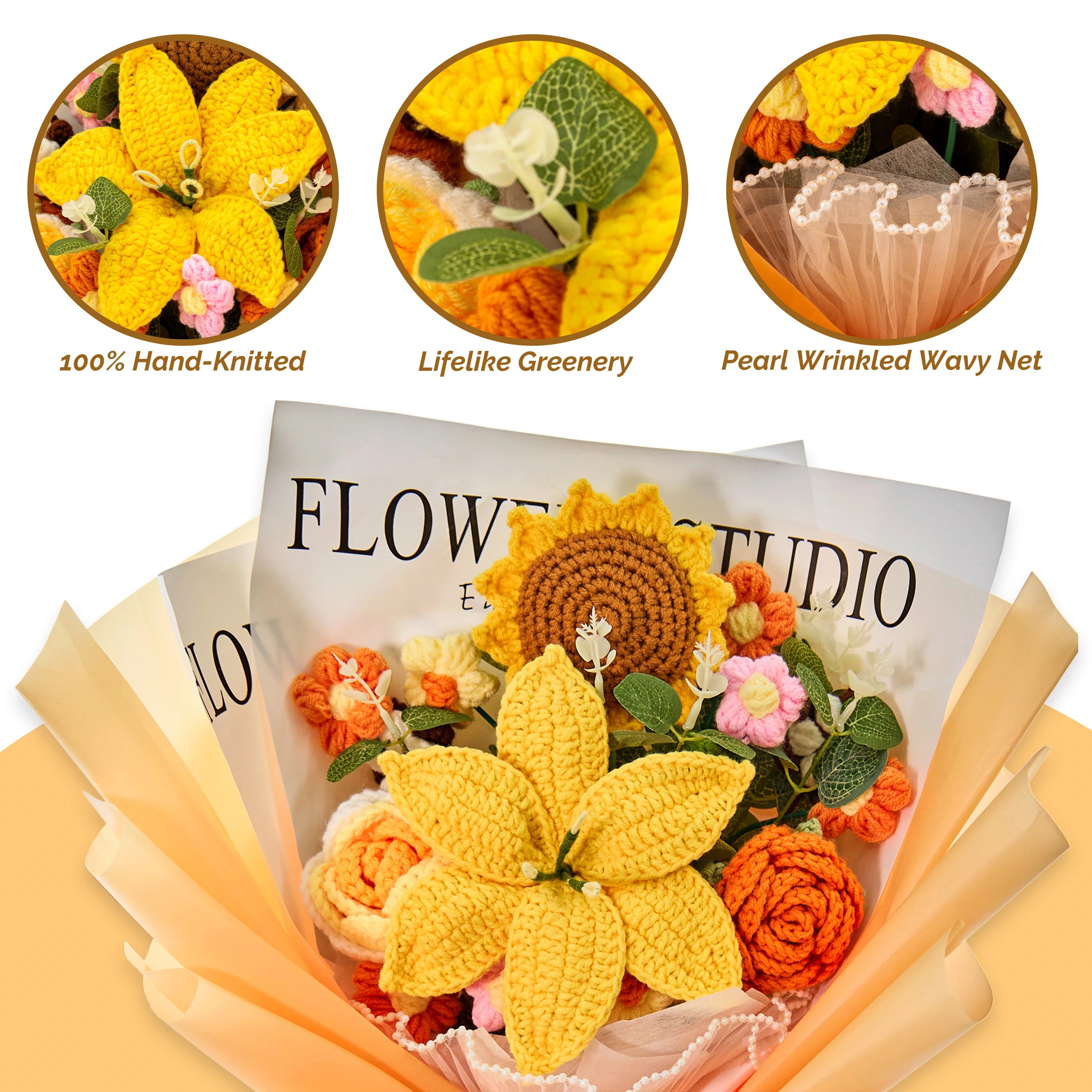 Crochet Lily Sunflower Rose Bouquet-Yellow