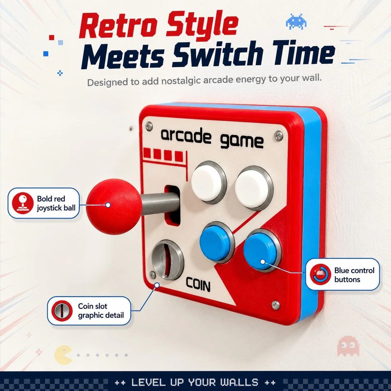 Arcade Game Light Switch Cover, Retro Game Joystick Wall Switch Decor