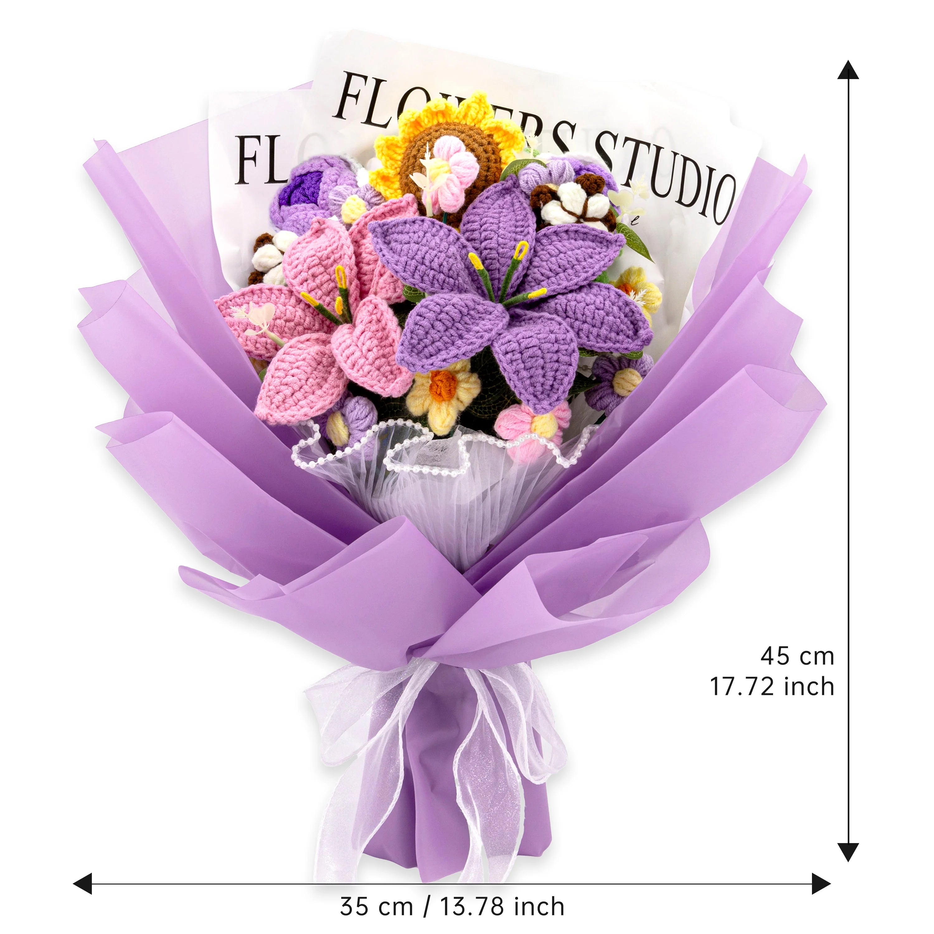 Crochet Lily Sunflower Rose Bouquet-Purple