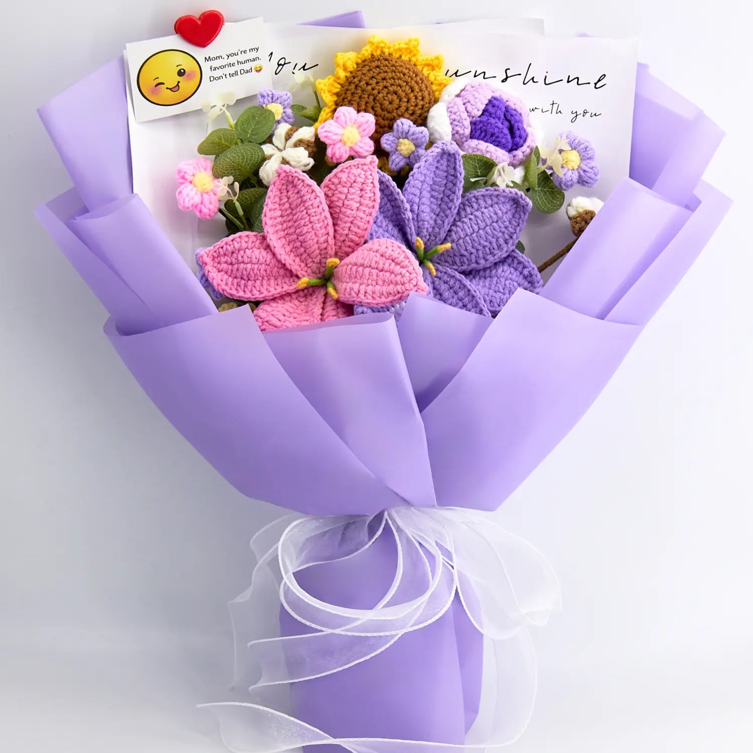 Crochet Lily Sunflower Rose Bouquet-Purple