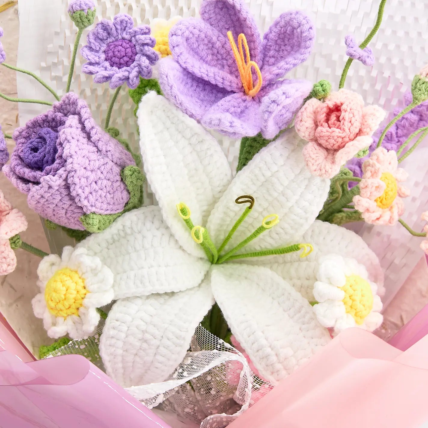 Crochet Lily Rose Tulip Daisy Bouquet