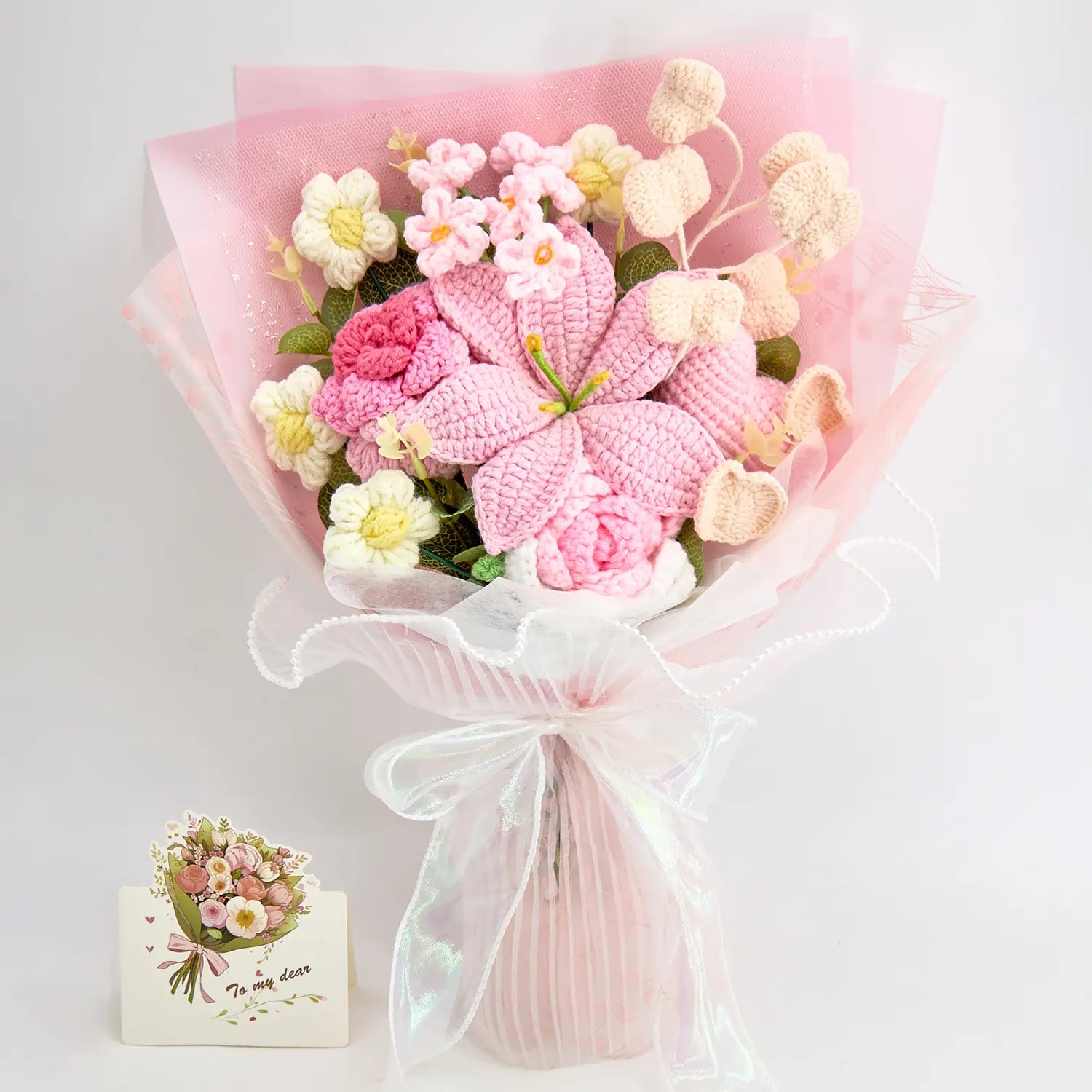 Crochet Pink Lily & Rose Bouquet