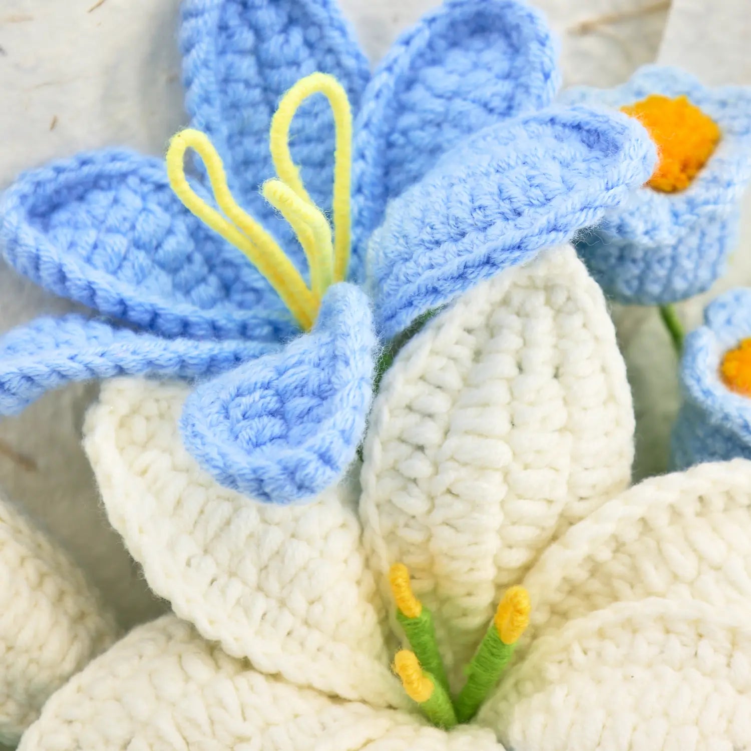 Crochet Blue & White Lily Bouquet