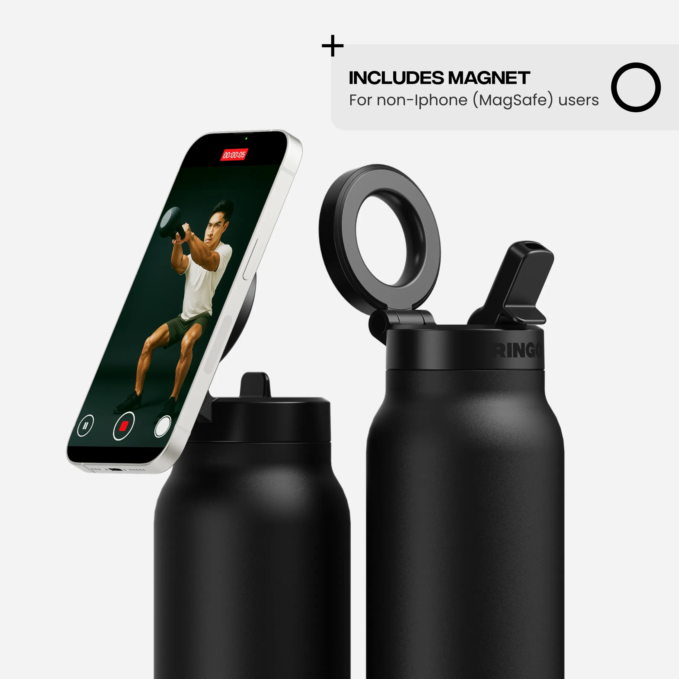 Magnetic Water Bottle With Built‑In Phone Holder, Insulated Stainless Steel Travel Tumbler for Gym Travel Outdoor