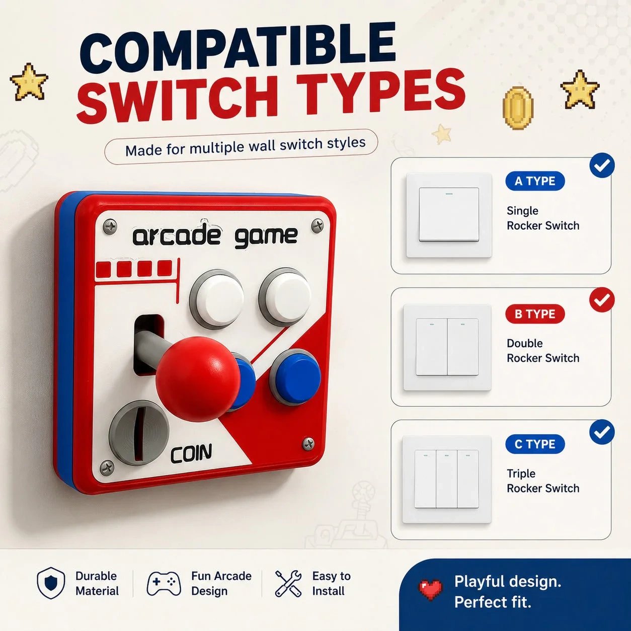 Arcade Game Light Switch Cover, Retro Game Joystick Wall Switch Decor