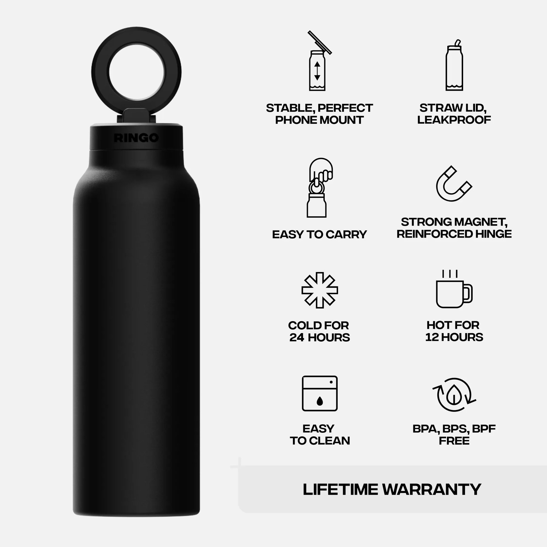 Magnetic Water Bottle With Built‑In Phone Holder, Insulated Stainless Steel Travel Tumbler for Gym Travel Outdoor