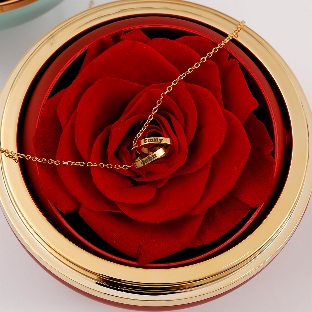 Eternal Rose Box with Engraved Necklace - Gift Set