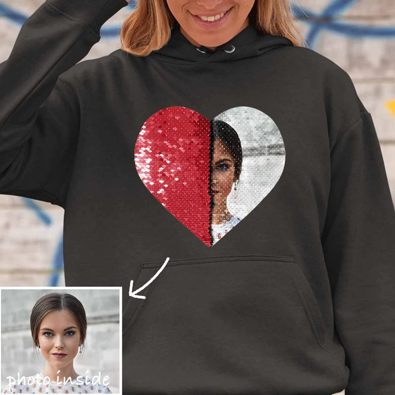 Custom Flip Sequin Hoodie (Heart)-Buy 2 Get 1 Free !!!