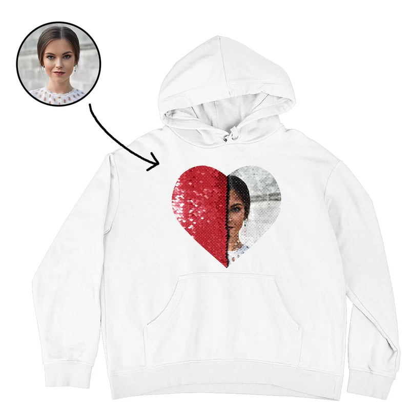 Custom Flip Sequin Hoodie (Heart)-Buy 2 Get 1 Free !!!