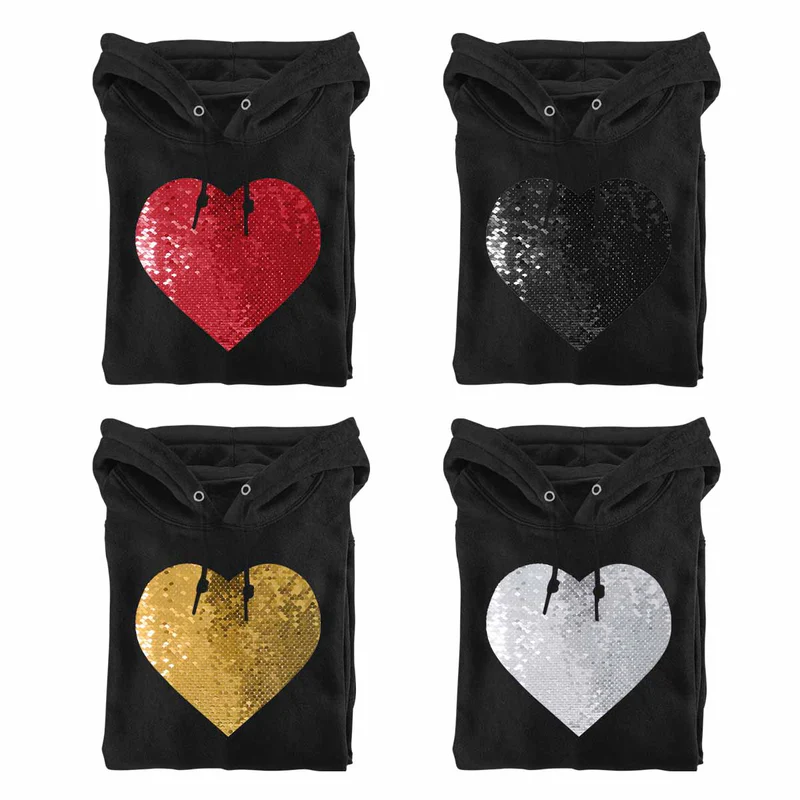 Custom Flip Sequin Hoodie (Heart)-Buy 2 Get 1 Free !!!