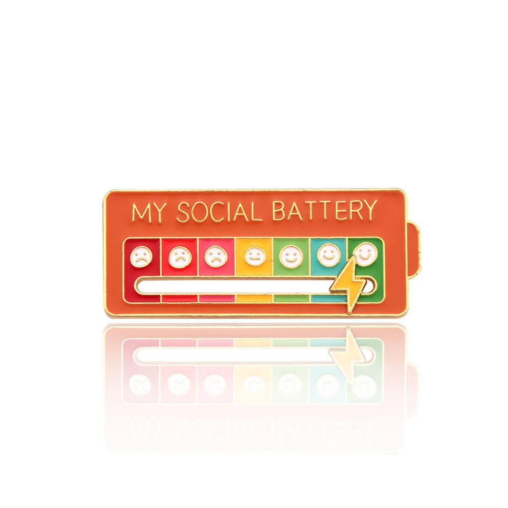 Social Battery Slider Enamel Brooch Pin