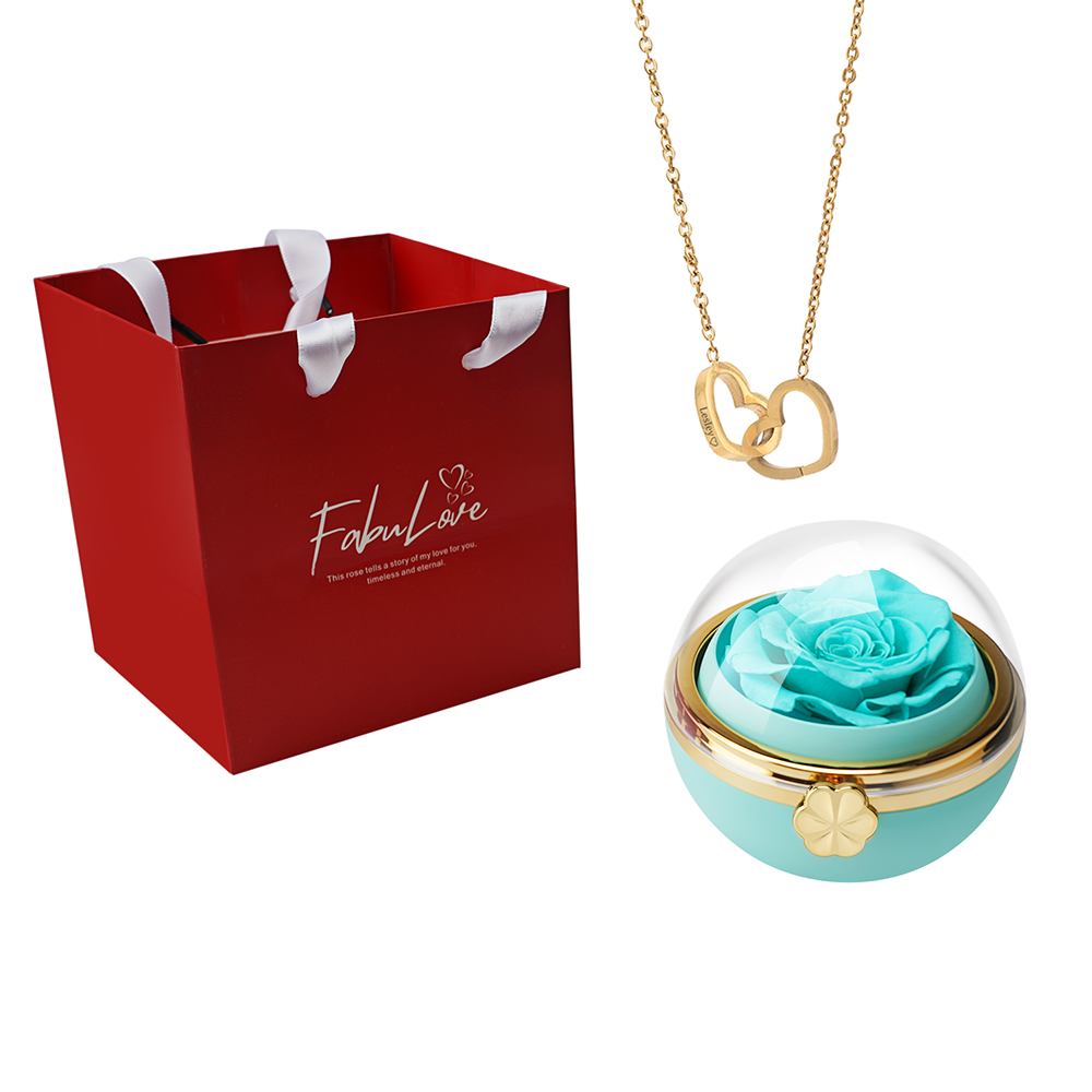 Eternal Rose Round Box - W/ Engraved Necklace & Real Rose