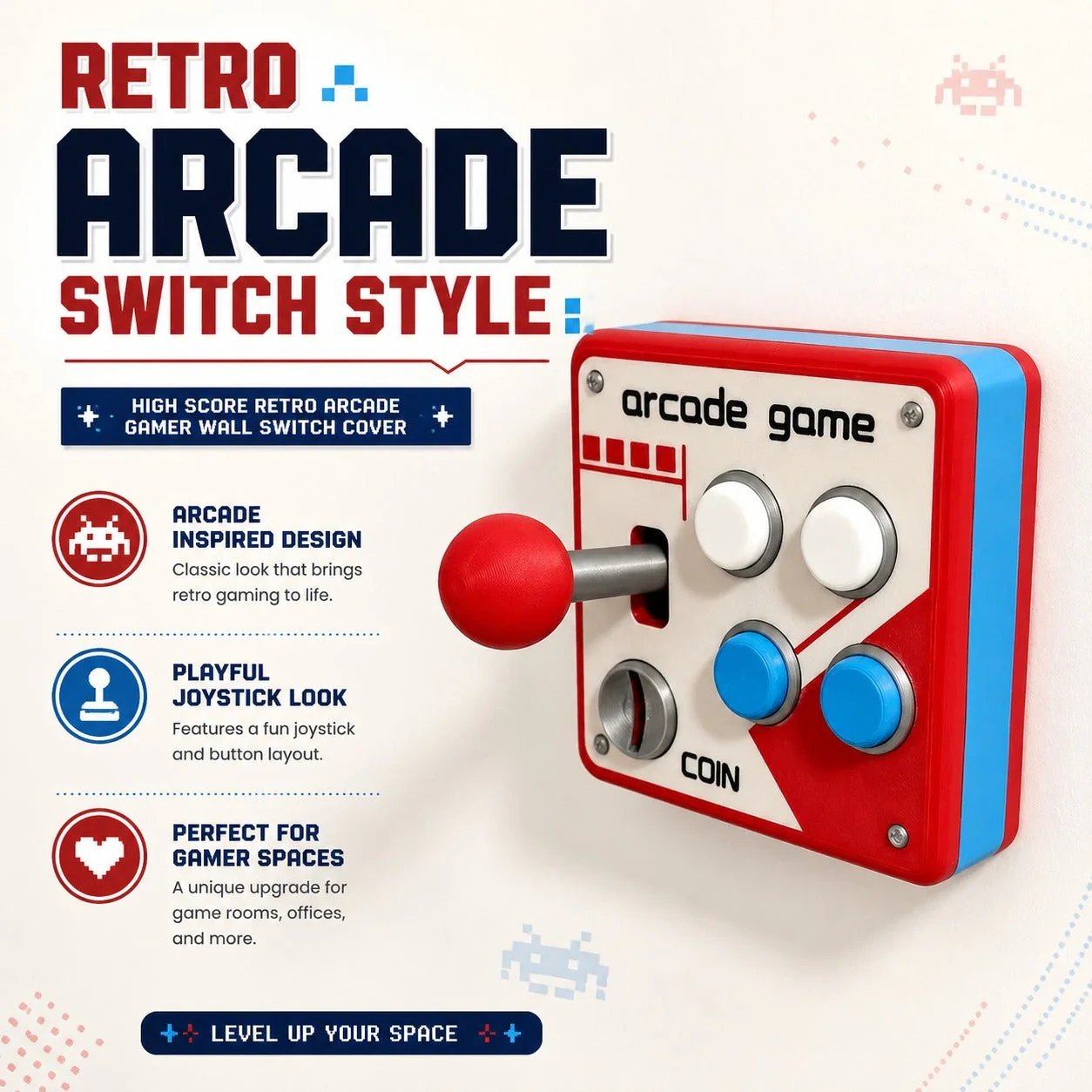 Arcade Game Light Switch Cover, Retro Game Joystick Wall Switch Decor