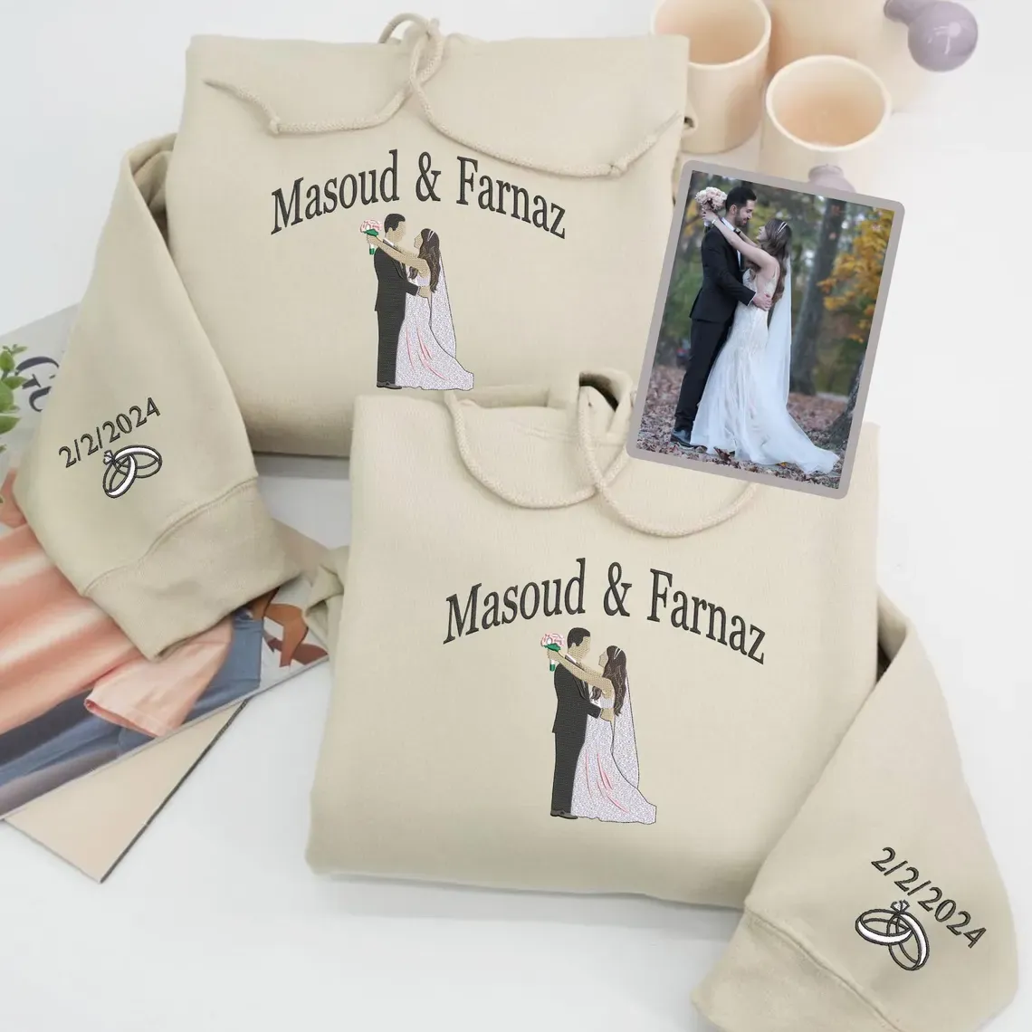 Customized Couple Photo And Name Embroidered Sweatshirts