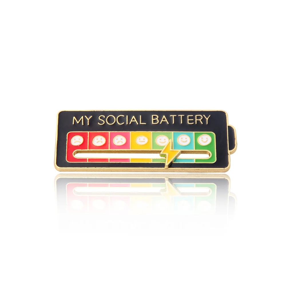 Social Battery Slider Enamel Brooch Pin