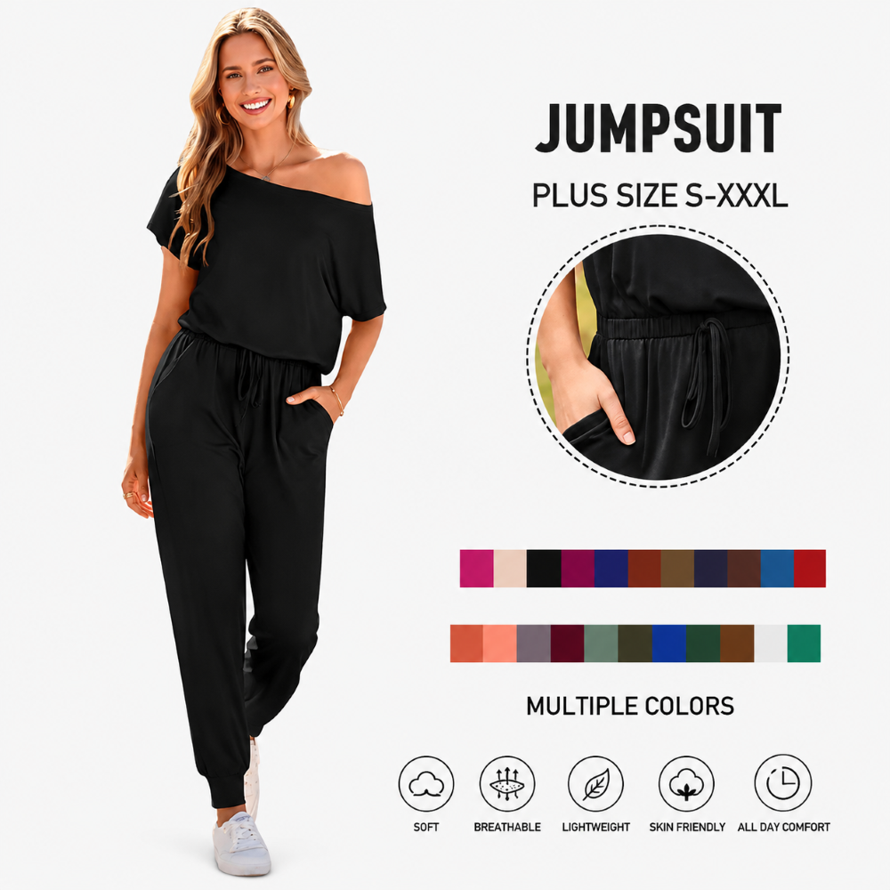 Plus Size Off-Shoulder Romper – Comfy Summer Jumpsuit