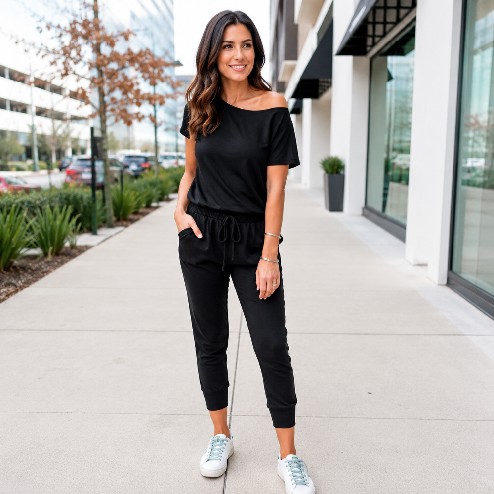 Plus Size Off-Shoulder Romper – Comfy Summer Jumpsuit