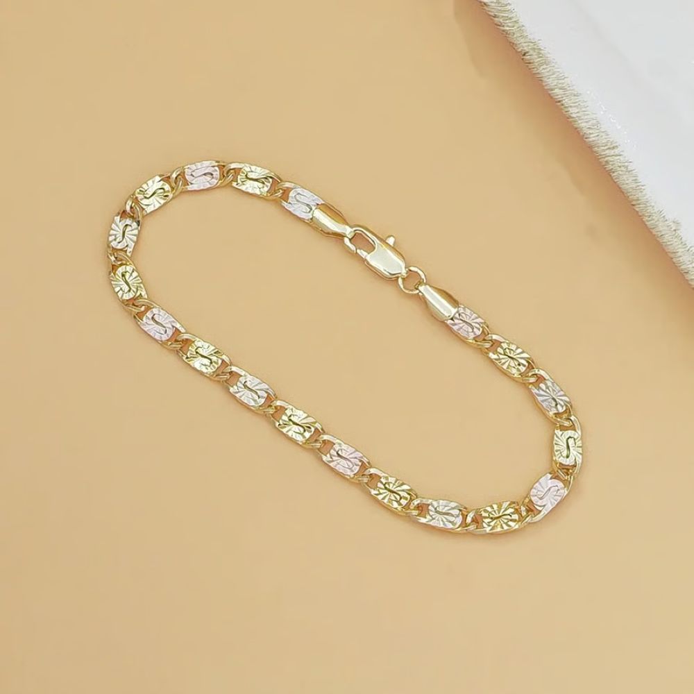 14K Gold Tri-Color Mariner Link Bracelet for Women