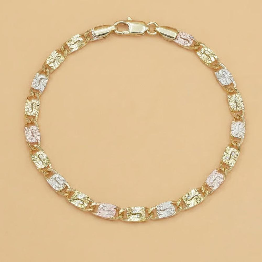 14K Gold Tri-Color Mariner Link Bracelet for Women