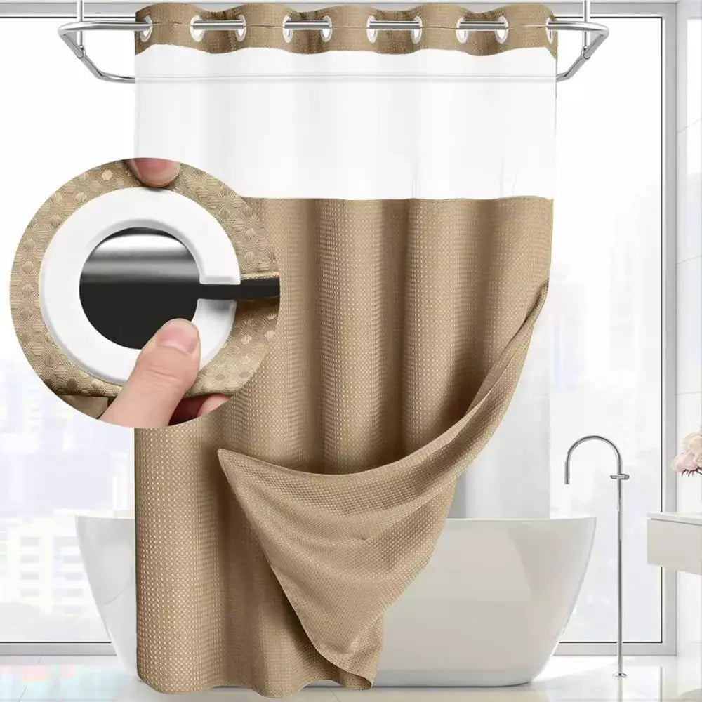 Khaki waffle texture shower curtain