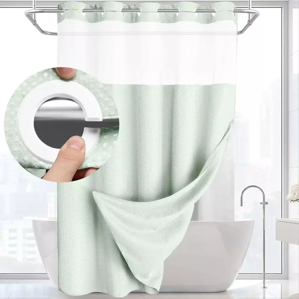 Pale green waffle texture shower curtain