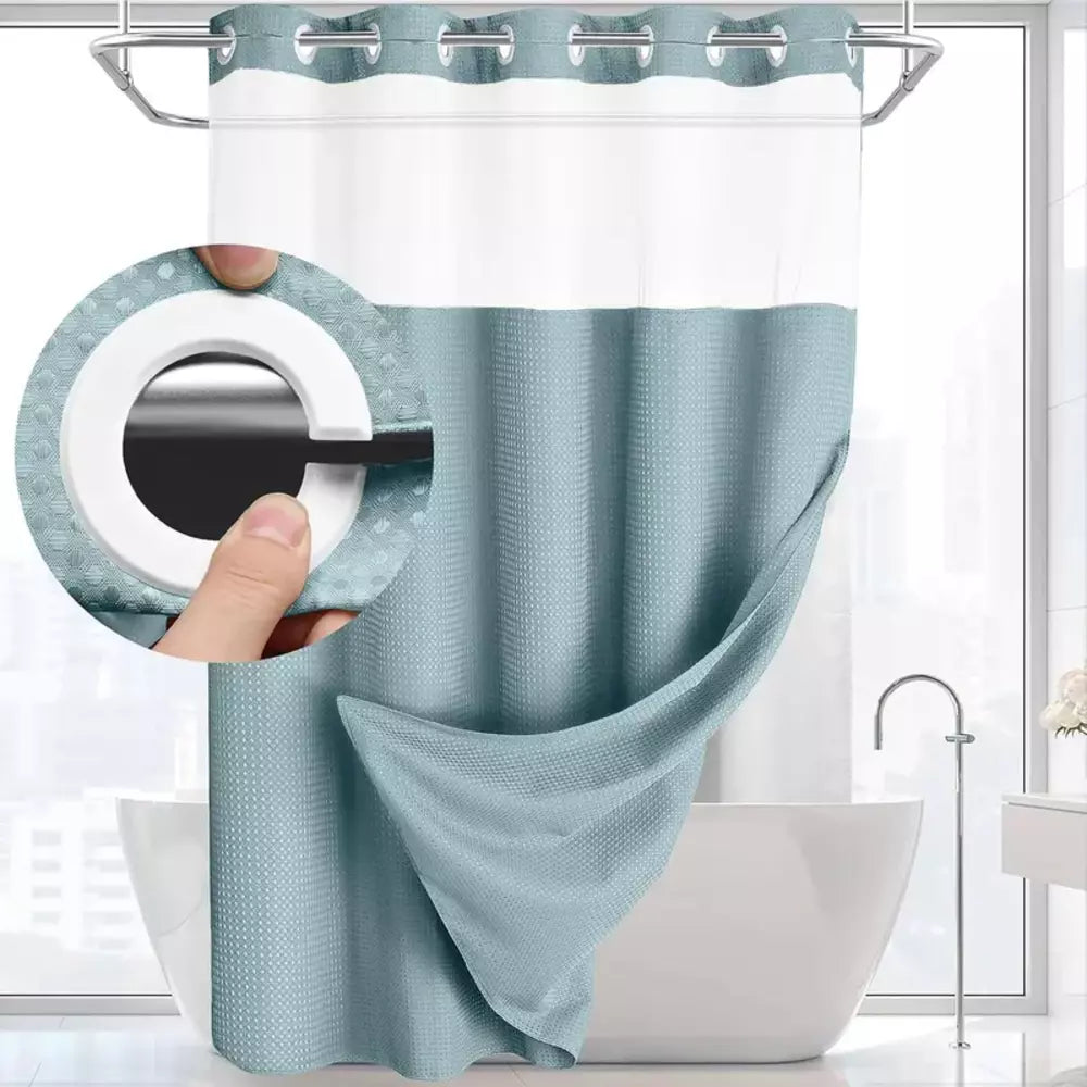 Pine green waffle texture shower curtain
