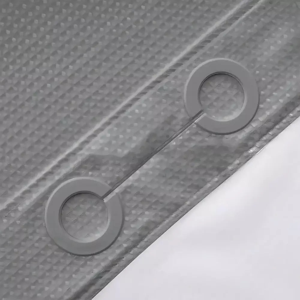 Close-up detail of the modern waffle shower curtain design