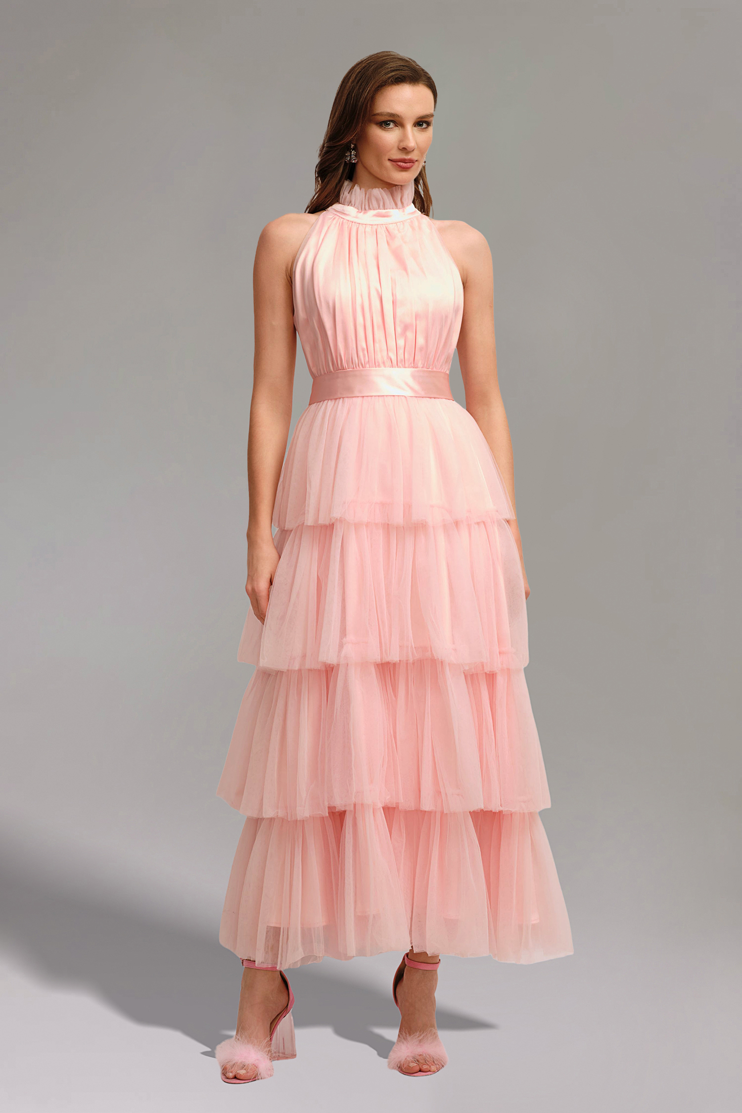 Odelia Sleeveless Bow Puffy Maxi Dress