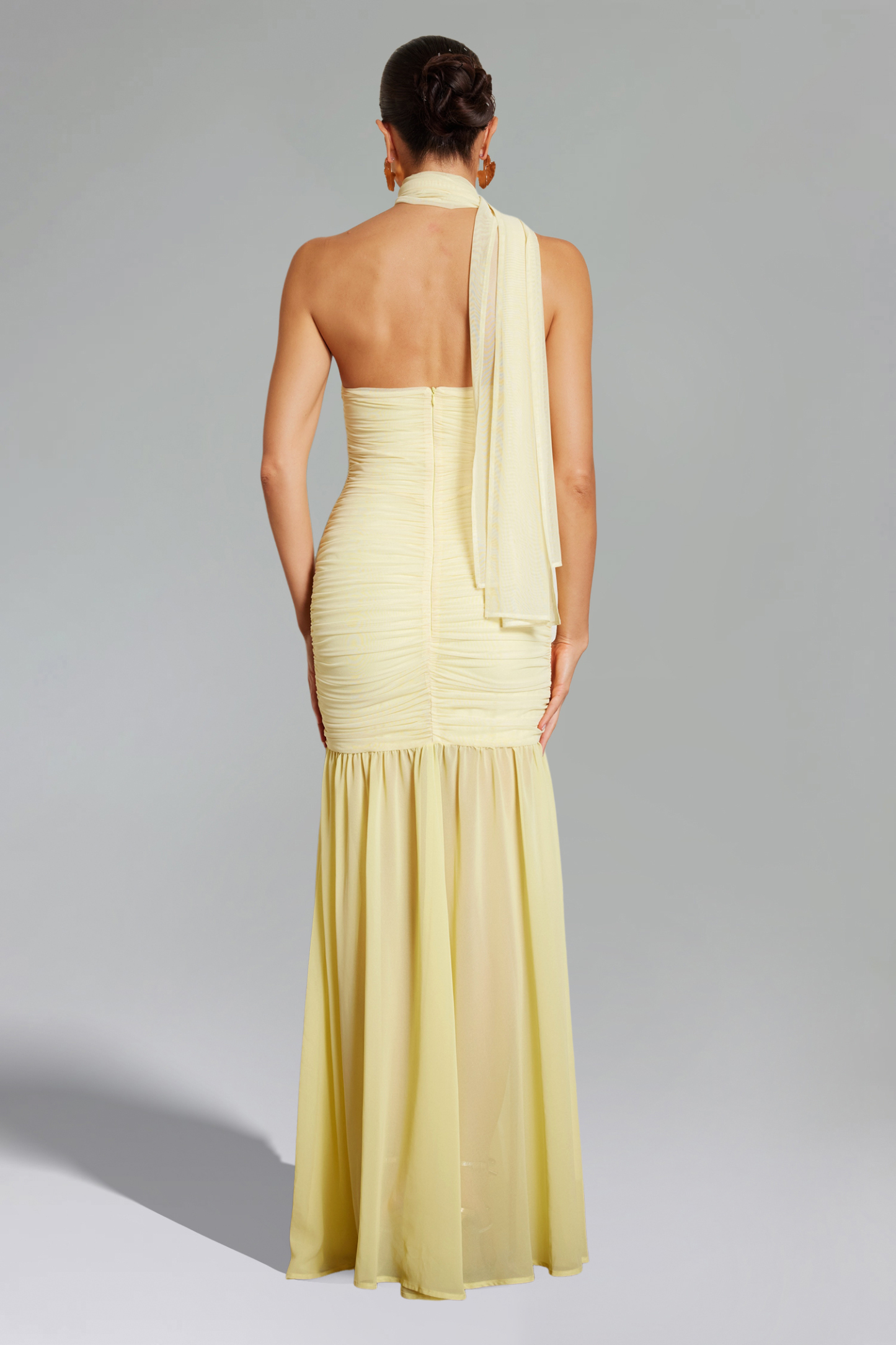 Ulasa Sleeveless Ruched Mesh Maxi Dress