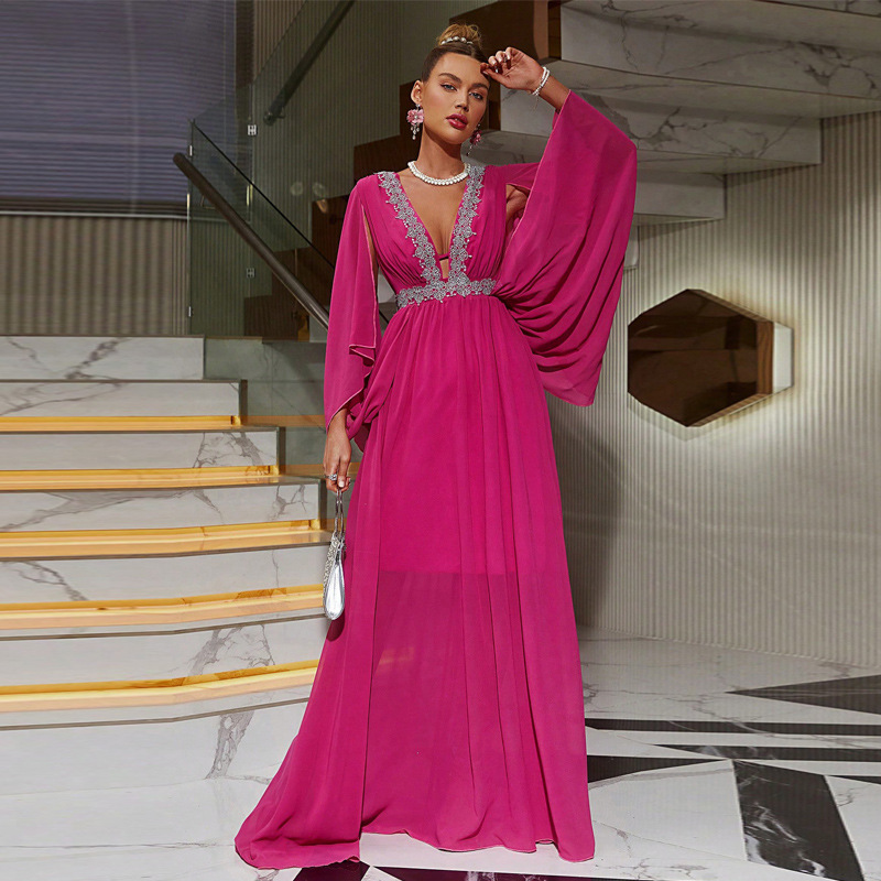Tryphosa Long Sleeve V-Neck Maxi Dress