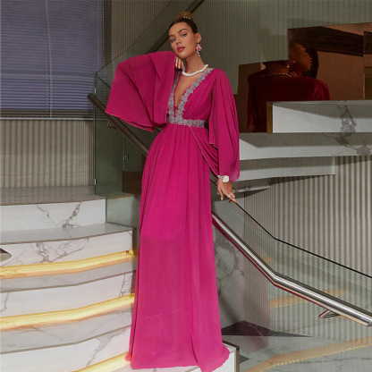 Tryphosa Long Sleeve V-Neck Maxi Dress