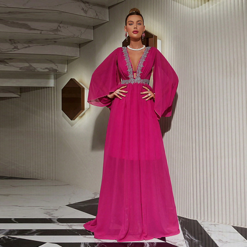 Tryphosa Long Sleeve V-Neck Maxi Dress