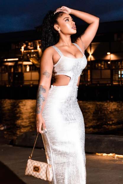 Metallic Bandage Cutout Midi Dress - Silver