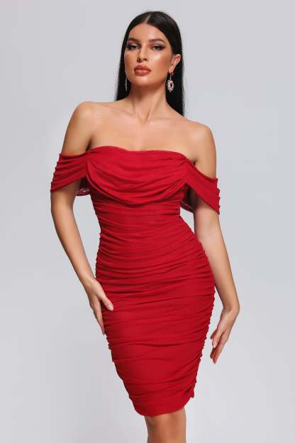 Quanne Off Shoulder Mesh Midi Dress