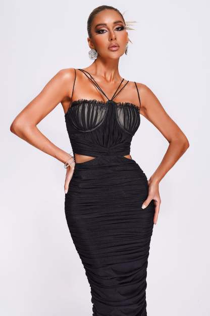 Richa Halter Mesh Midi Dress