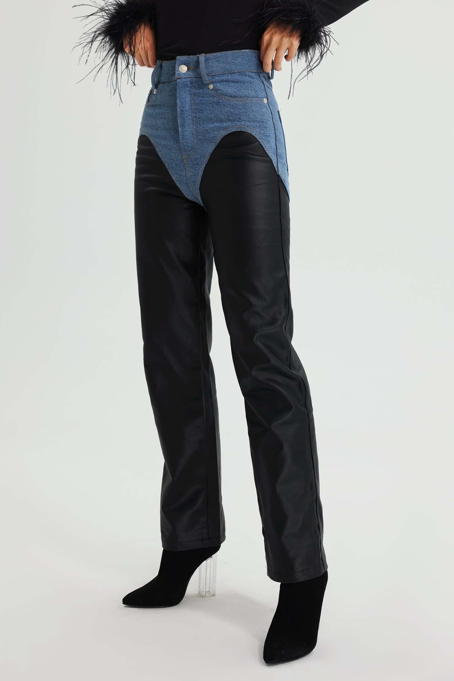 Ogani Denim Patchwork Eco-Leather Pants