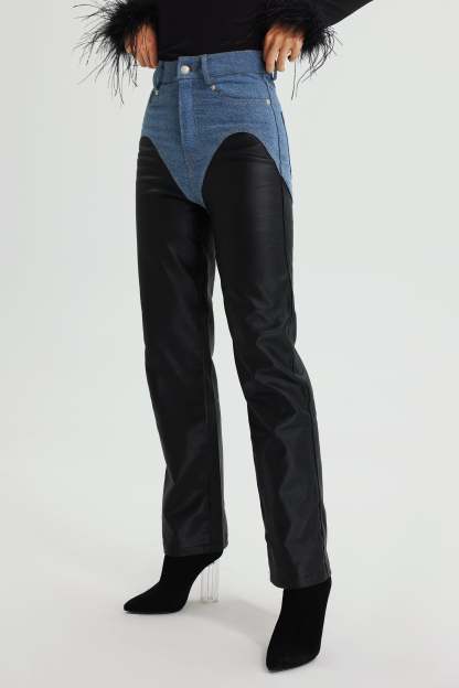 Ogani Denim Patchwork Eco-Leather Pants