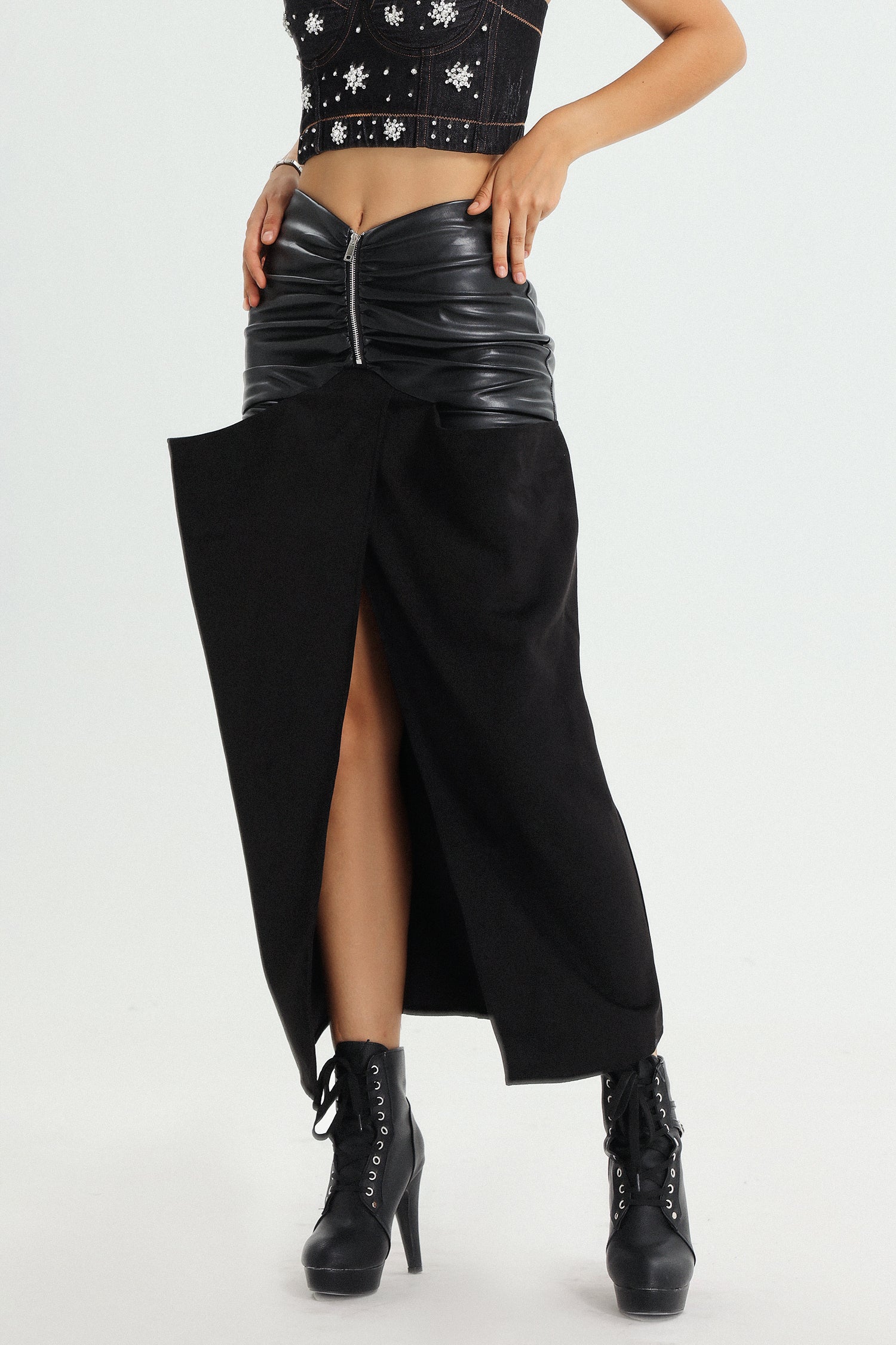 Miaka Eco-Leather Slit Skirt