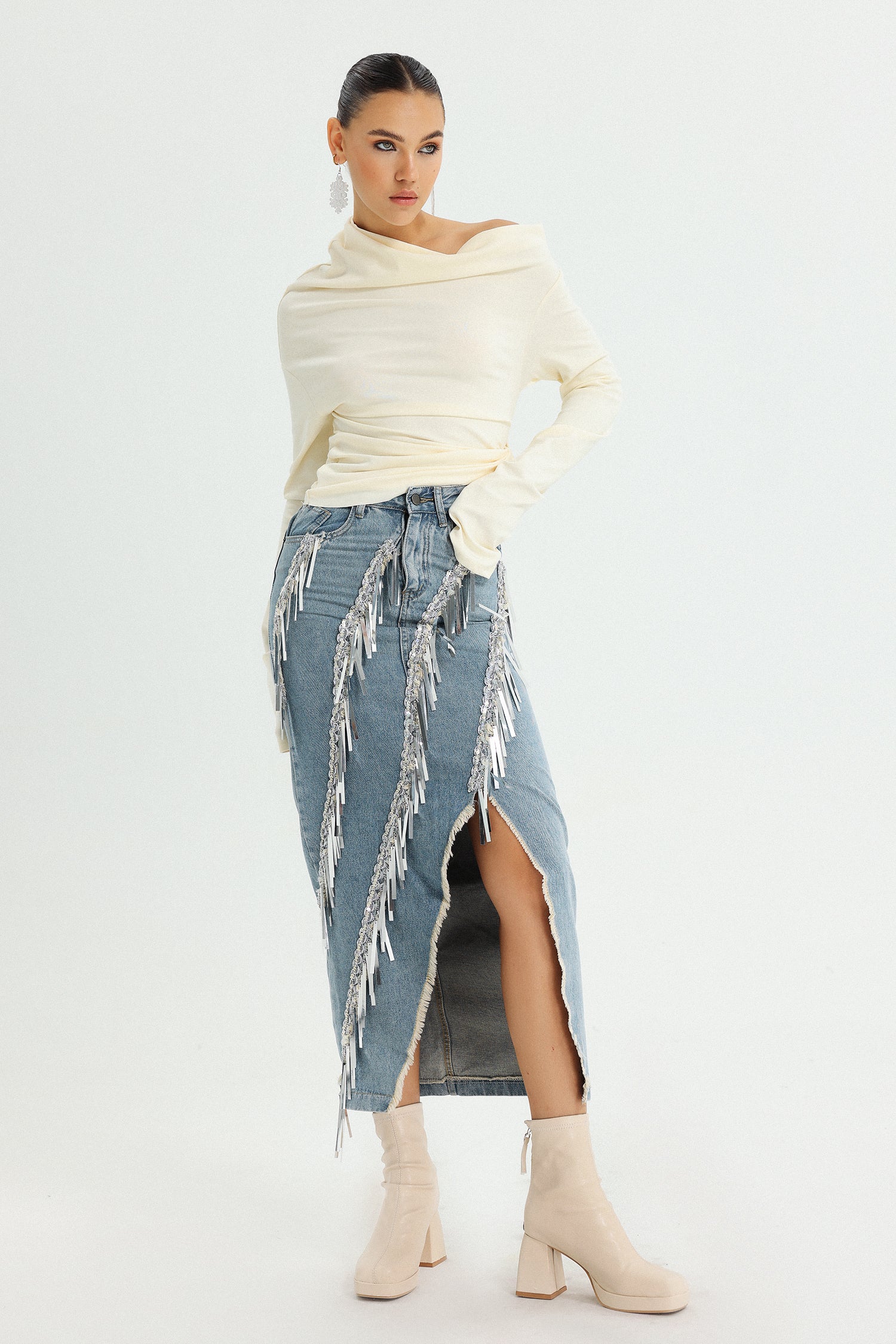Iriana Tassel Denim Skirt