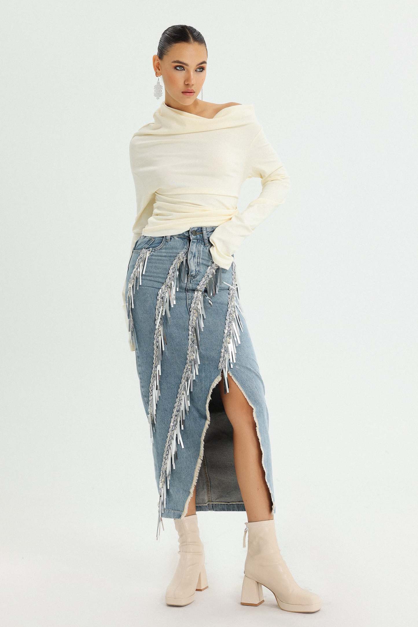 Iriana Tassel Denim Skirt