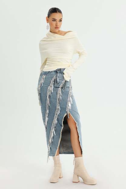 Iriana Tassel Denim Skirt