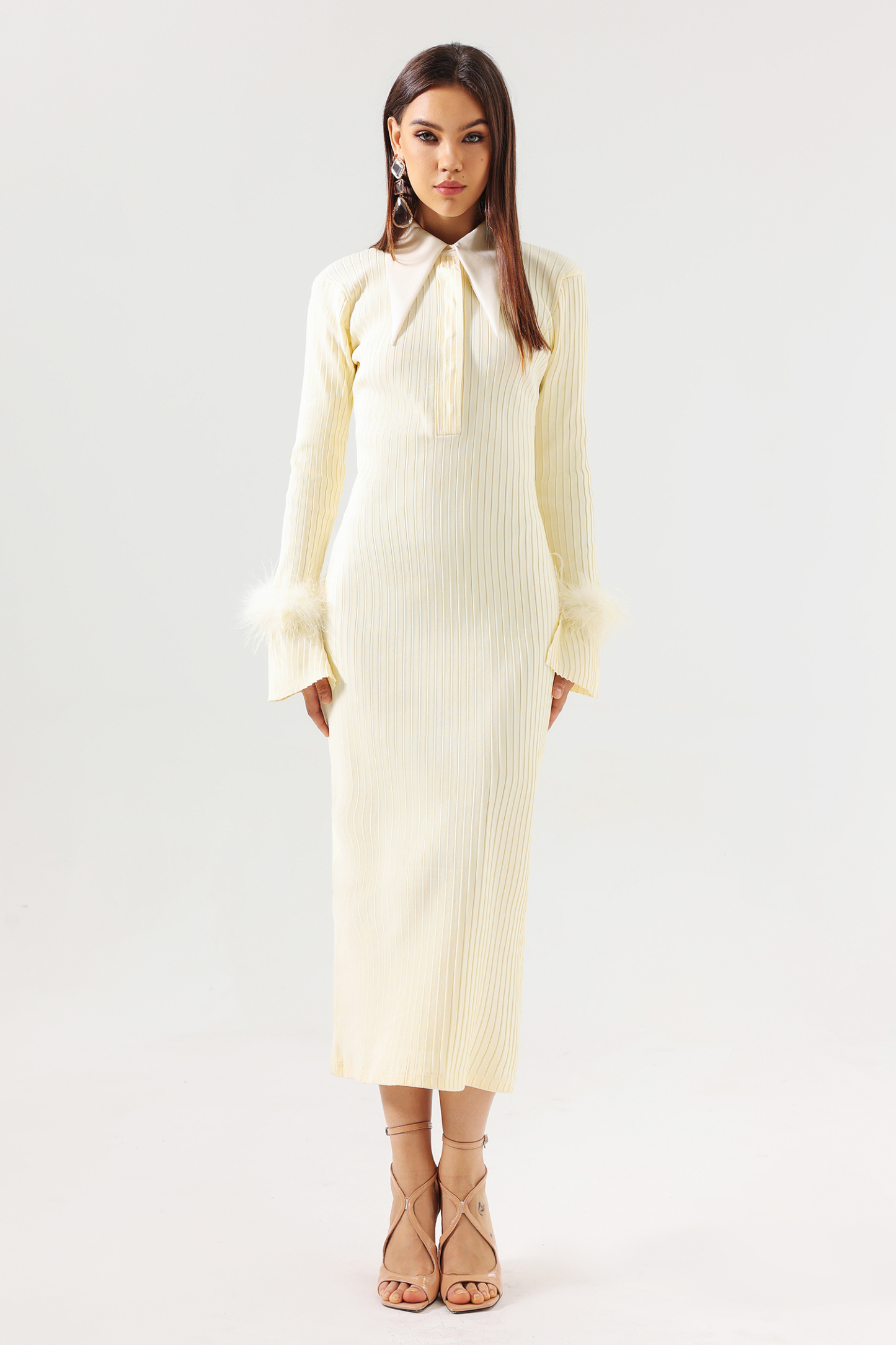 Diomond Feather Knitted Midi Dress