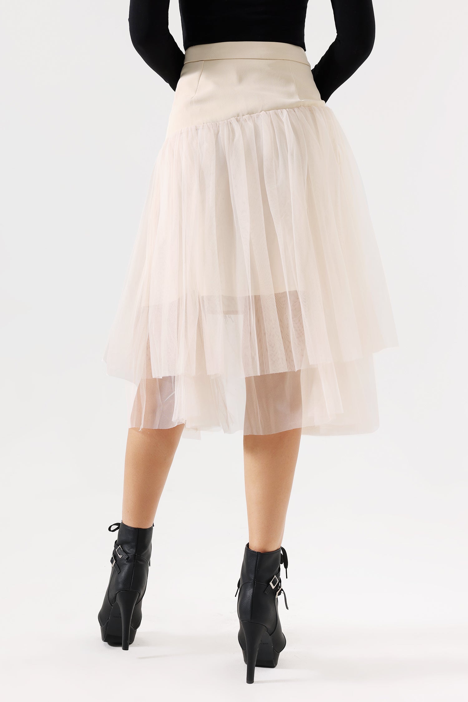 Minma Weaved Tassel Tulle Midi Skirt