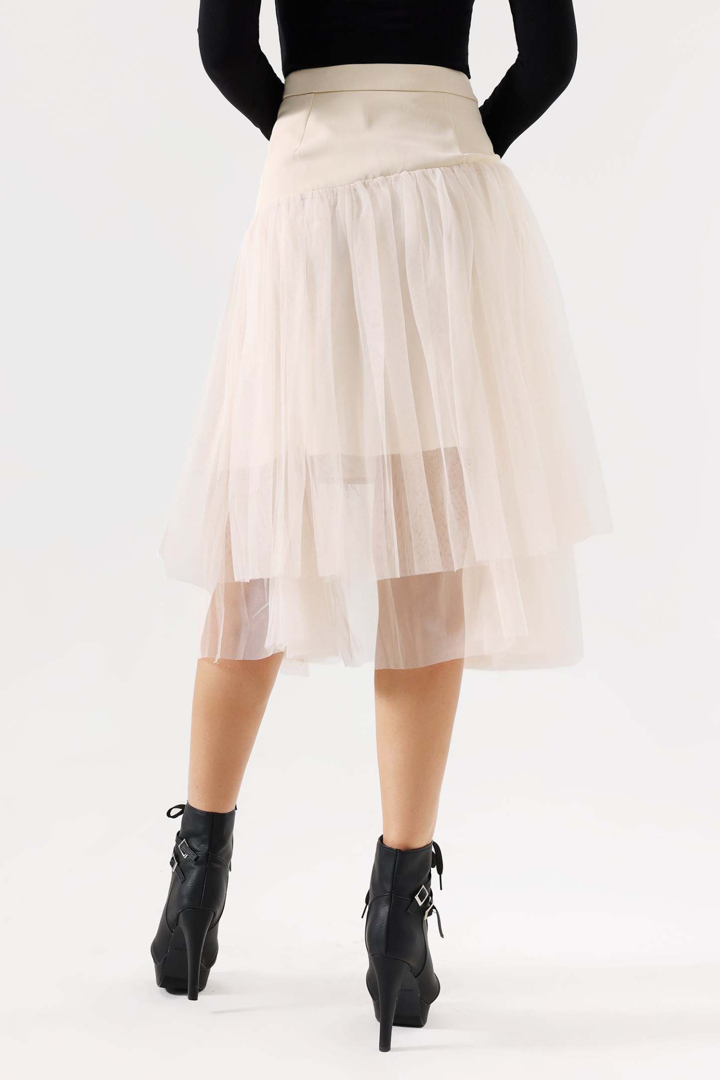 Minma Weaved Tassel Tulle Midi Skirt
