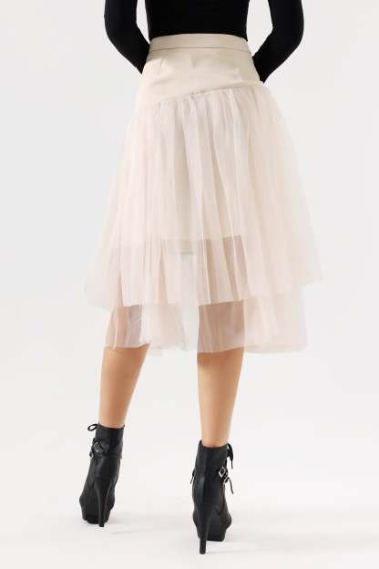 Minma Weaved Tassel Tulle Midi Skirt