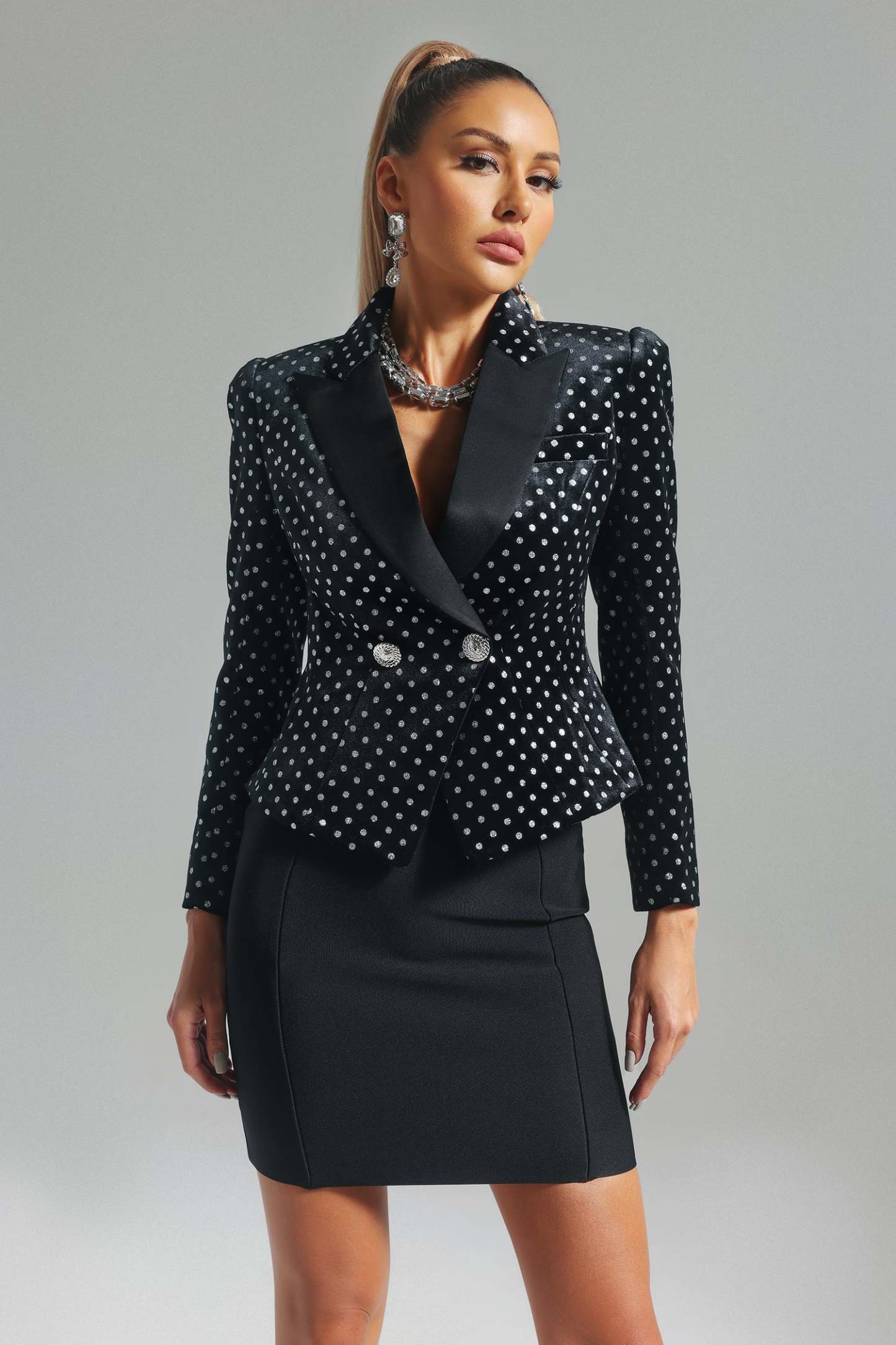 Joanna Polka-Dotted Velvet Blazer