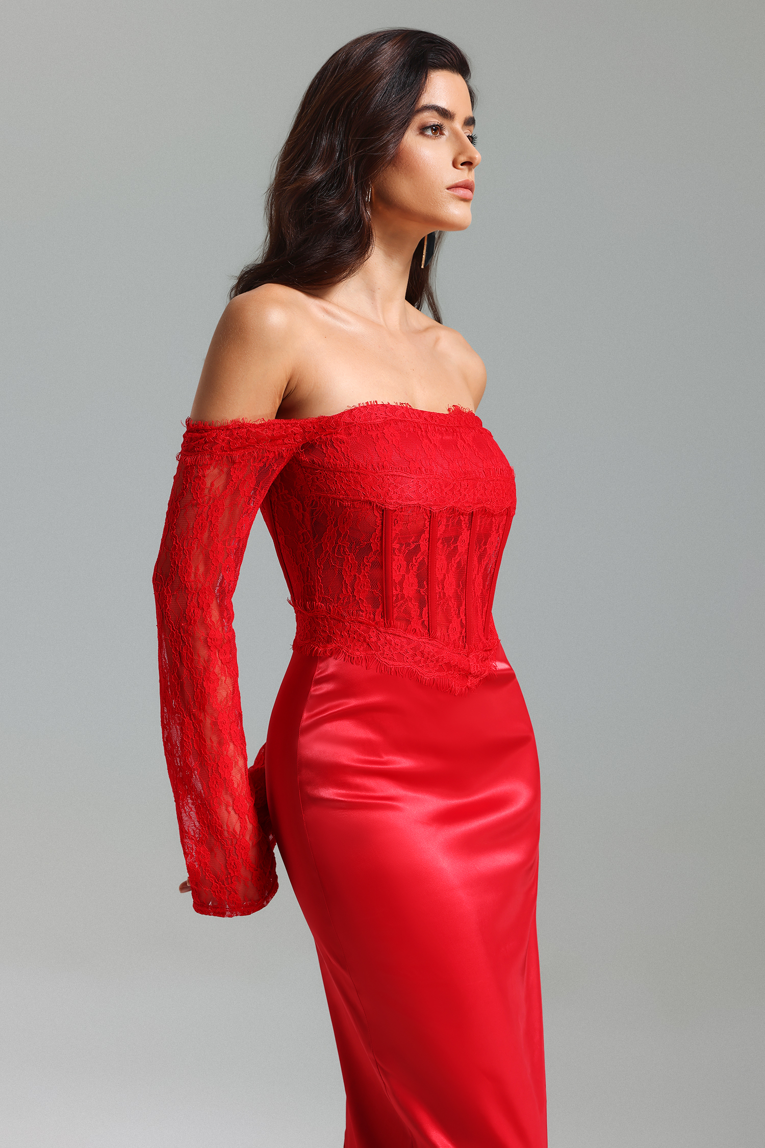 Wedasa Lace Off Shoulder Maxi Dress