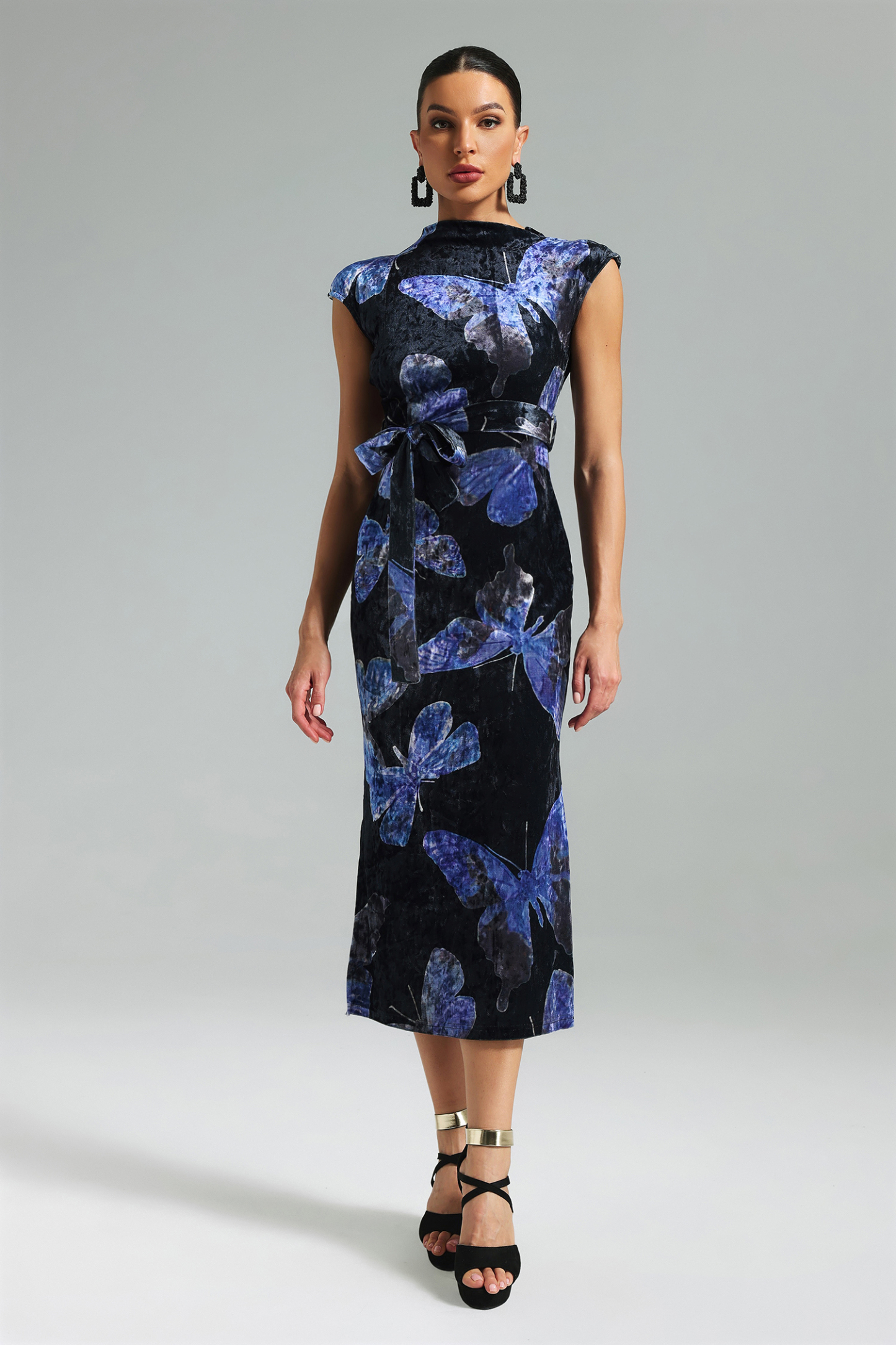 Faithe Velvet Butterfly Strappy Dress