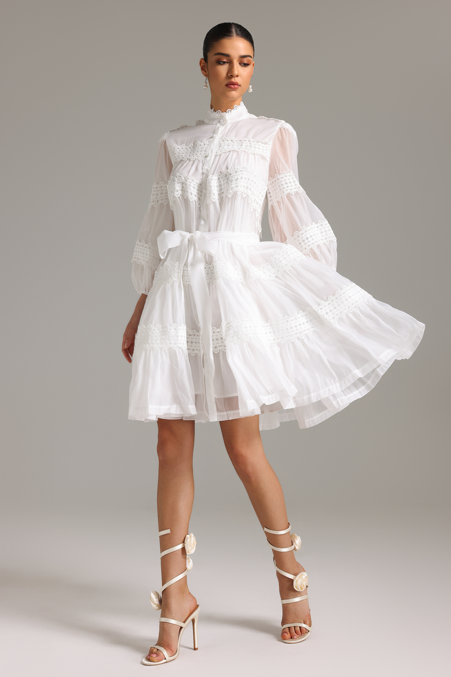 Elaia High Neck Lace Mini Dress